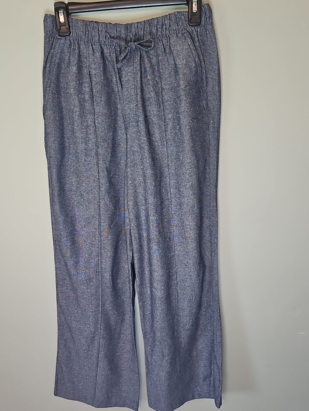 GAP Women's Wide-Leg, Linen Blend,  Drawstring Pants - Heather Blue